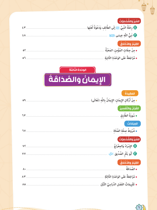 منهج التربية الدينية للصف الثالث الابتدائي الترم ا